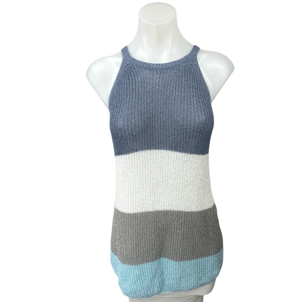 NEW C+D+M Multicolor Colorblock Halter Round Neck Sleeveless Knitted Tank Top S